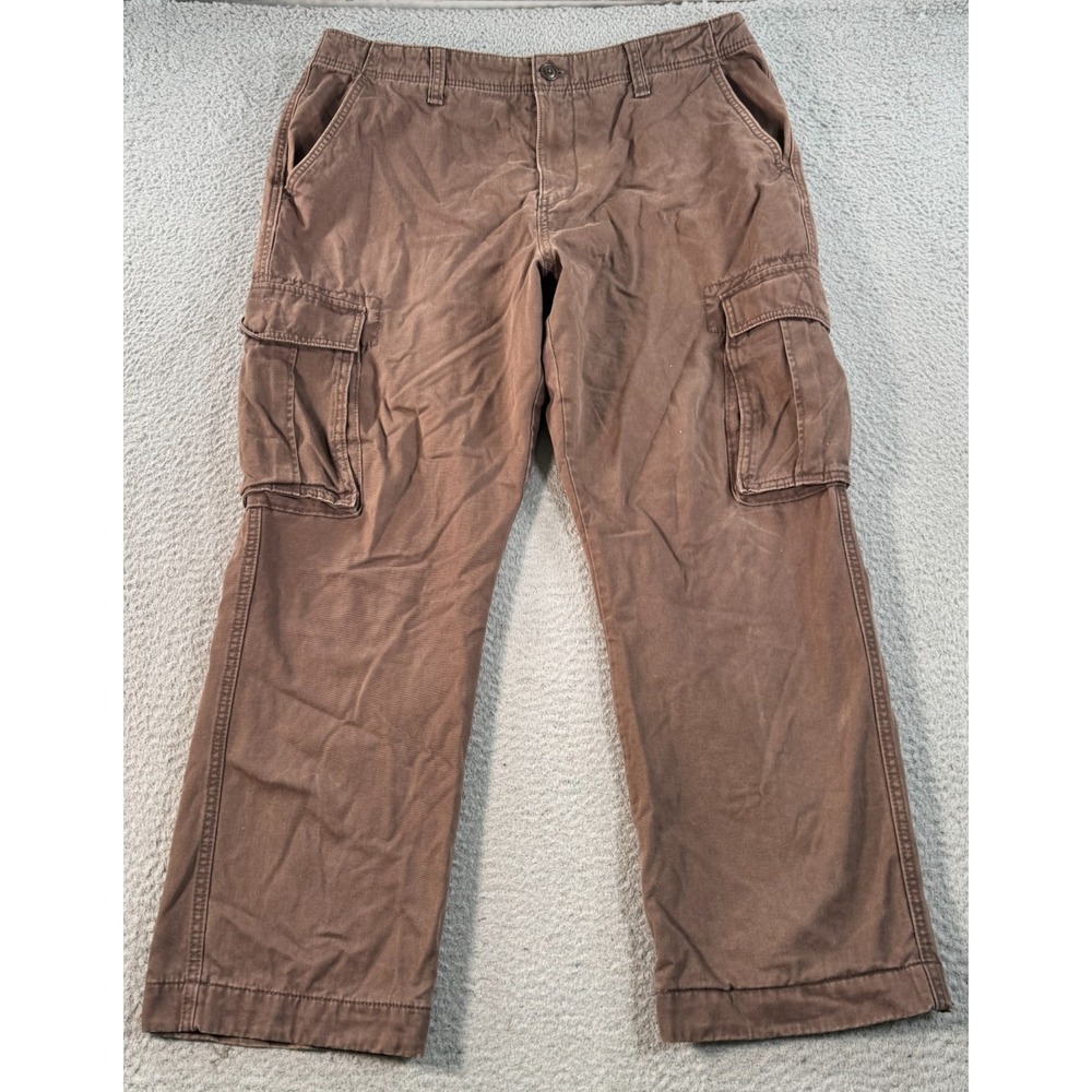 Old Navy Pant Men's 36x30 Brown Cotton Cargo Straight Leg Flannel Lined Workwear